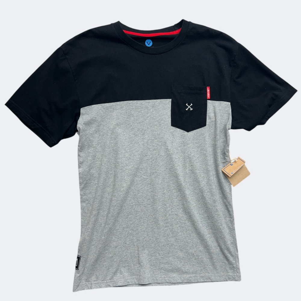 Vast‎ in4mation Shirt Mens Medium Black Gray Colorblock Pocket Tee Surf Skate